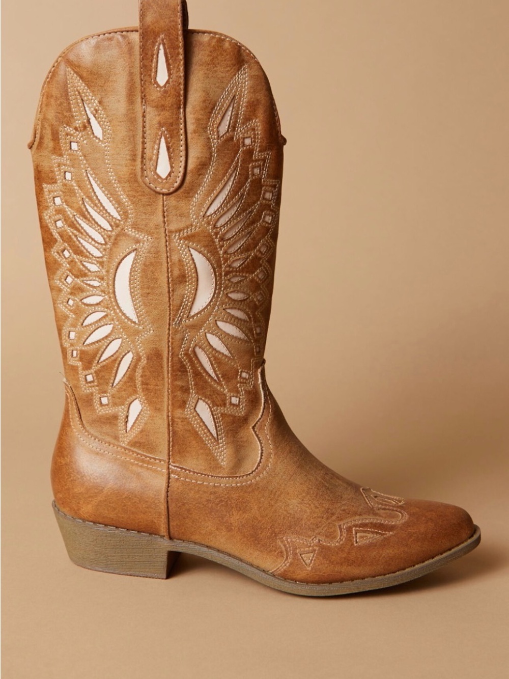 Tan Western Cutout Cowboy Boot